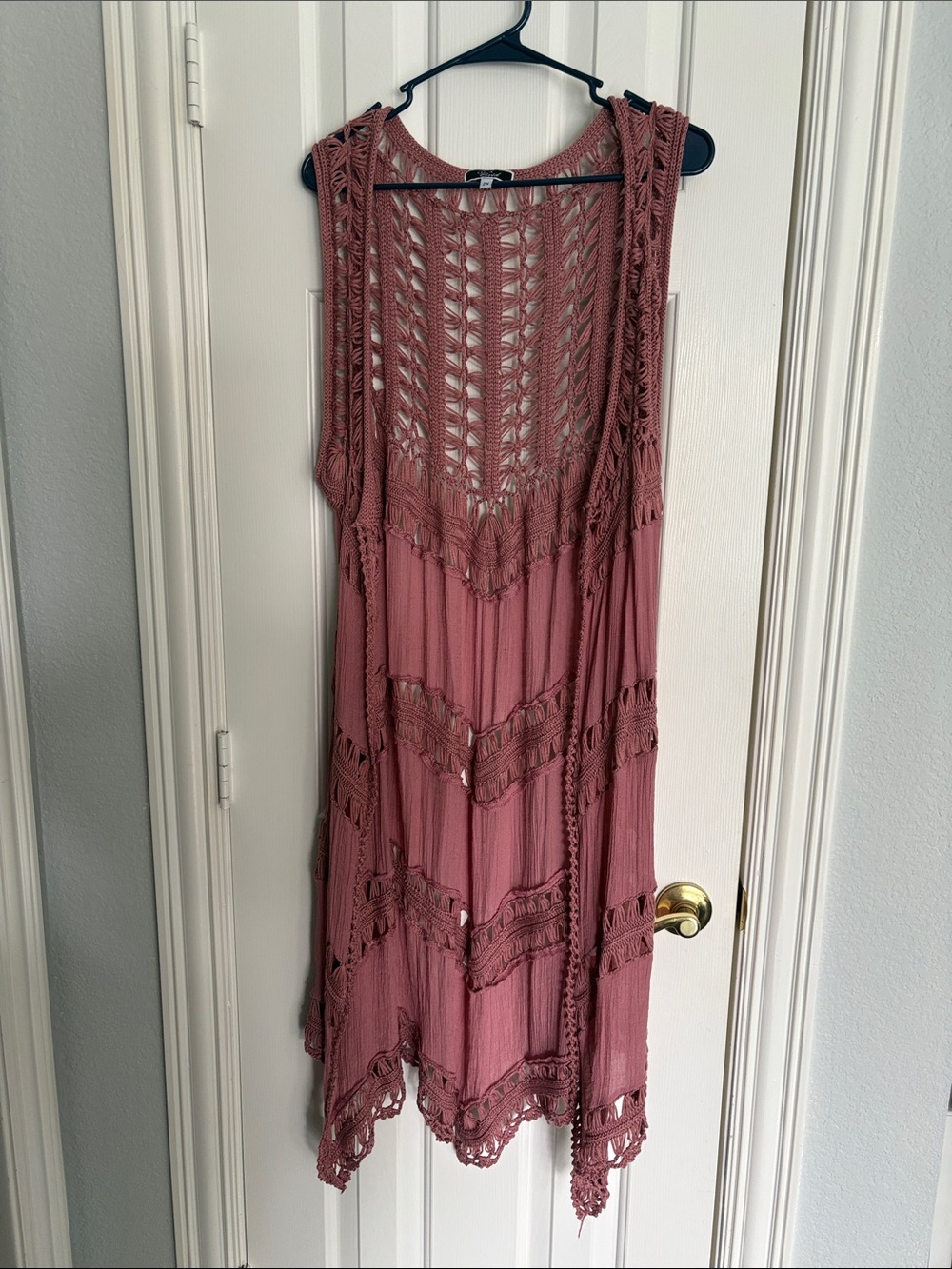 Vivid Crochet Knit Duster in Rose Pink